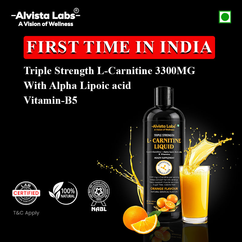 Alvista Labs Triple Strength L-Carnitine Liquid 3300mg | Orange Flavour | Fat to Energy Formula
