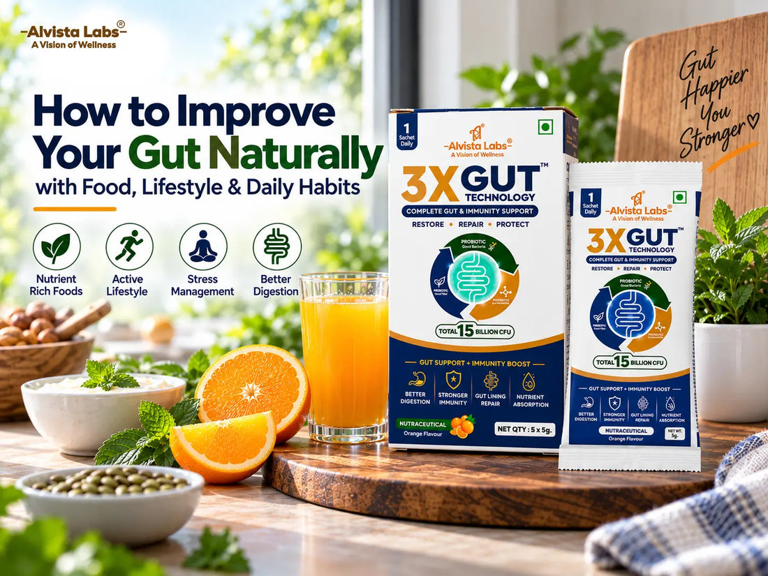 How to Improve Your Gut Naturally guide and Alvista Labs 3X Gut Technology supplement
