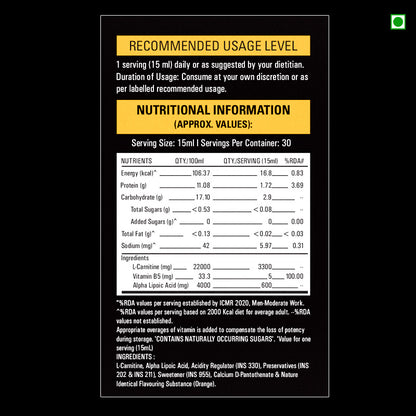 Alvista Labs Triple Strength L-Carnitine Liquid 3300mg | Orange Flavour | Fat to Energy Formula