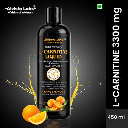 Alvista Labs Triple Strength L-Carnitine Liquid 3300mg | Orange Flavour | Fat to Energy Formula
