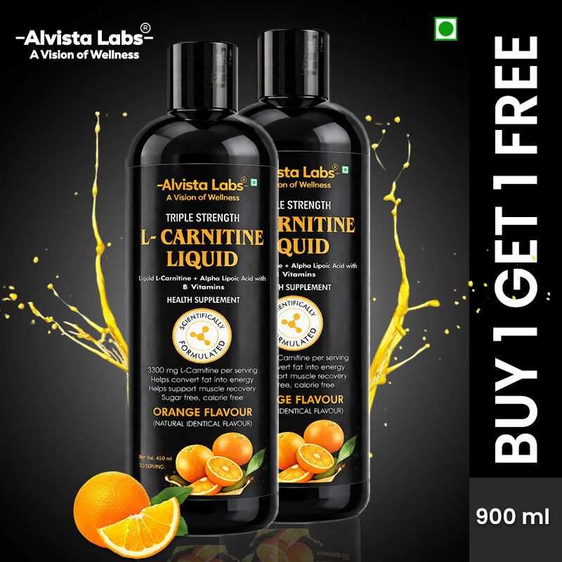 Alvista Labs Combo Triple Strength L-Carnitine Liquid – Orange Flavour |900 ml (2 × 450 ml)