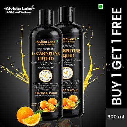 Alvista Labs Combo Triple Strength L-Carnitine Liquid – Orange Flavour |900 ml (2 × 450 ml)