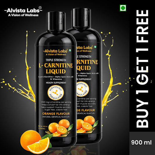 Alvista Labs Combo Triple Strength L-Carnitine Liquid – Orange Flavour |900 ml (2 × 450 ml)