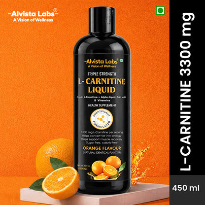 Alvista Labs Triple Strength L-Carnitine Liquid 3300mg | Orange Flavour | Fat to Energy Formula