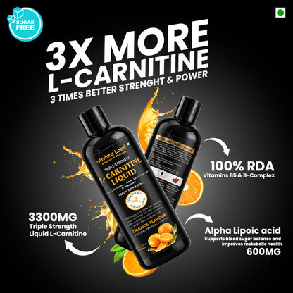 Alvista Labs Triple Strength L-Carnitine Liquid 3300mg | Orange Flavour | Fat to Energy Formula