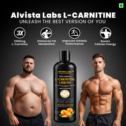 Alvista Labs Triple Strength L-Carnitine Liquid 3300mg | Orange Flavour | Fat to Energy Formula
