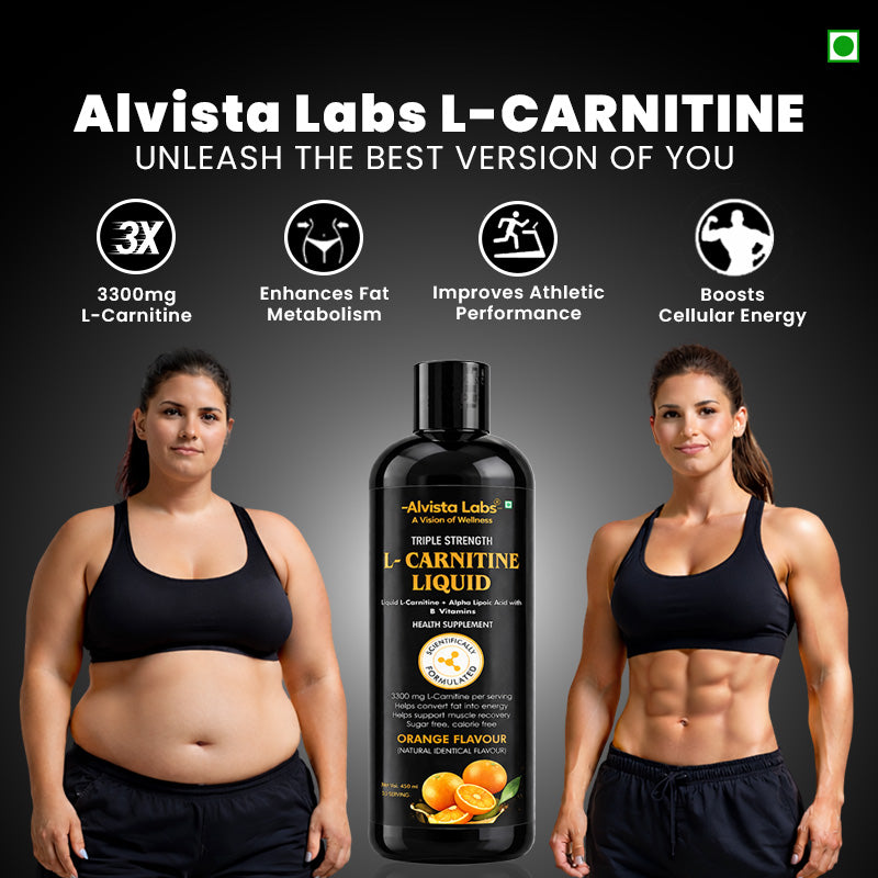 Alvista Labs Triple Strength L-Carnitine Liquid 3300mg | Orange Flavour | Fat to Energy Formula