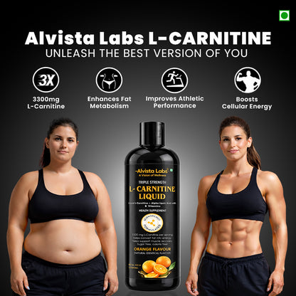 Alvista Labs Triple Strength L-Carnitine Liquid 3300mg | Orange Flavour | Fat to Energy Formula