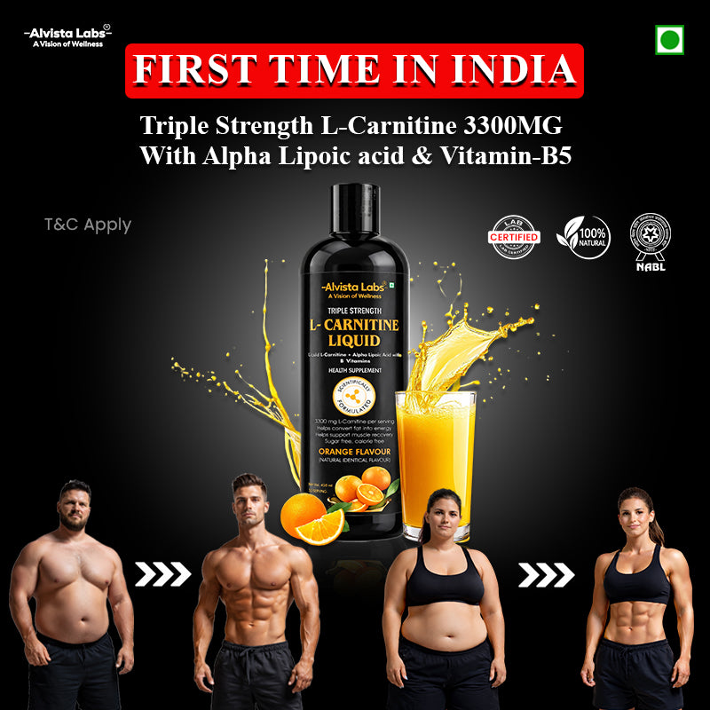 Alvista Labs Triple Strength L-Carnitine Liquid 3300mg | Orange Flavour | Fat to Energy Formula